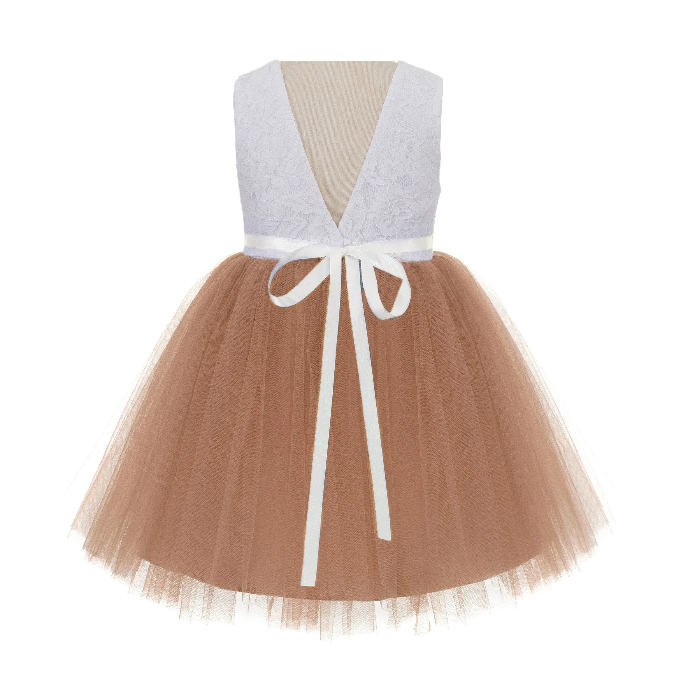 Backless V-Back Lace Flower Girl Dress Holy Baptism Wedding Reception Social Events Birthday 206R2