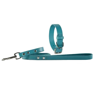 Baker & Bray Sustainable Leather Dog Collar & Lead Set | Lagoon