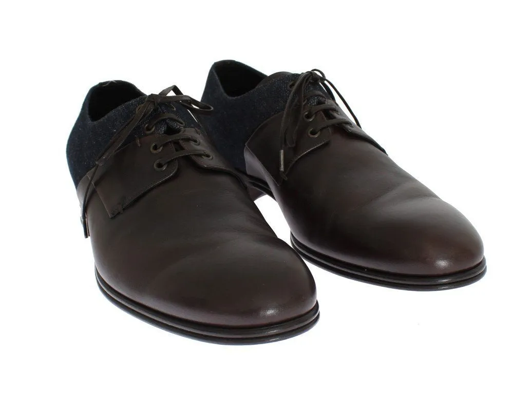 Brown Leather Blue Denim Formal Shoes