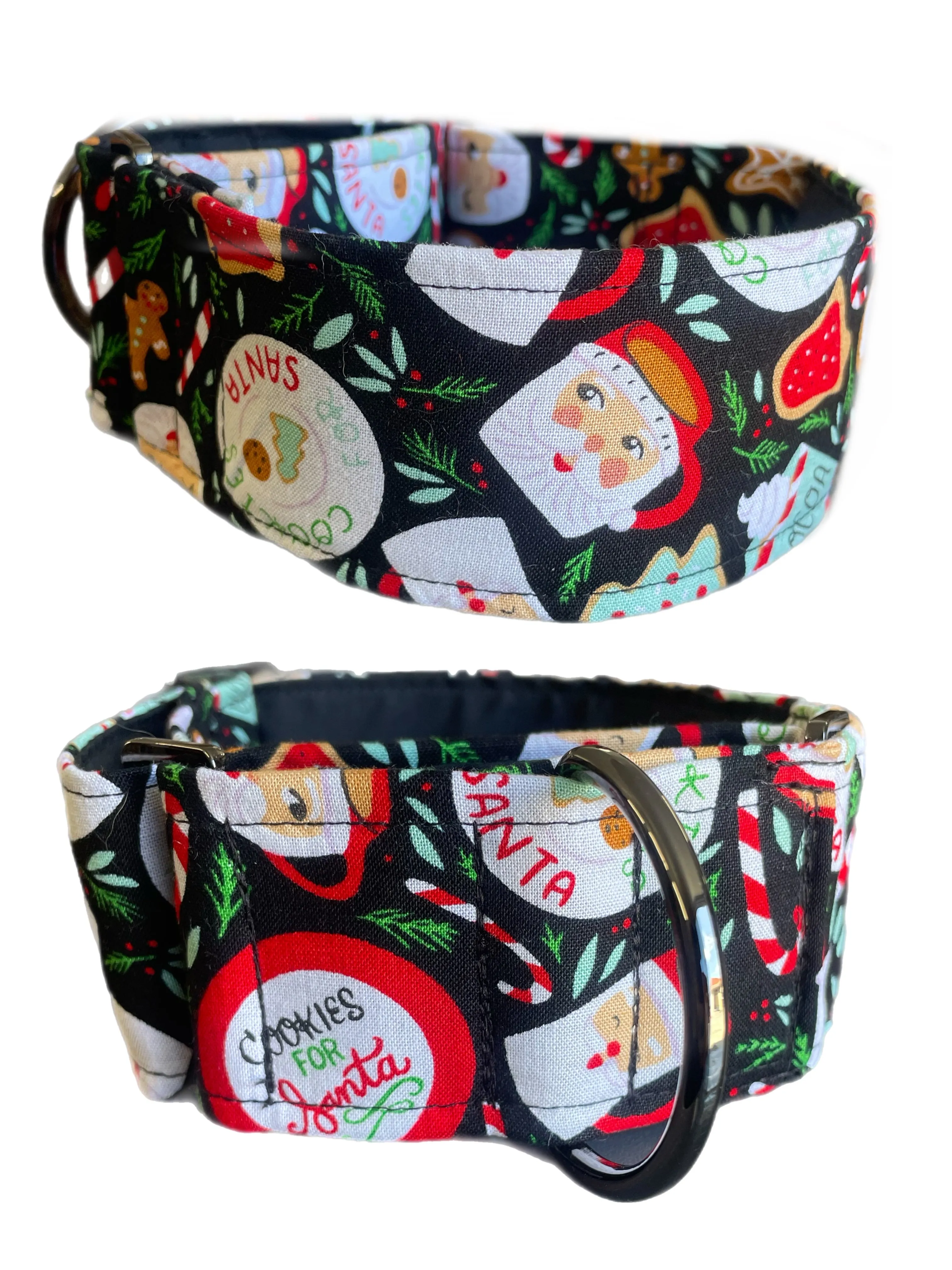 Christmas Santa & cookies Cotton covered greyhound Martingale collar comfortable super soft