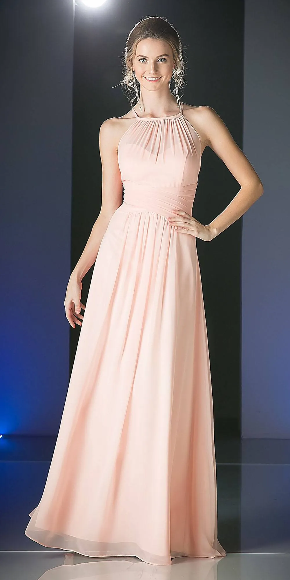Cinderella Divine CH1501 Halter Overlay Long Bridesmaid Dress Chiffon