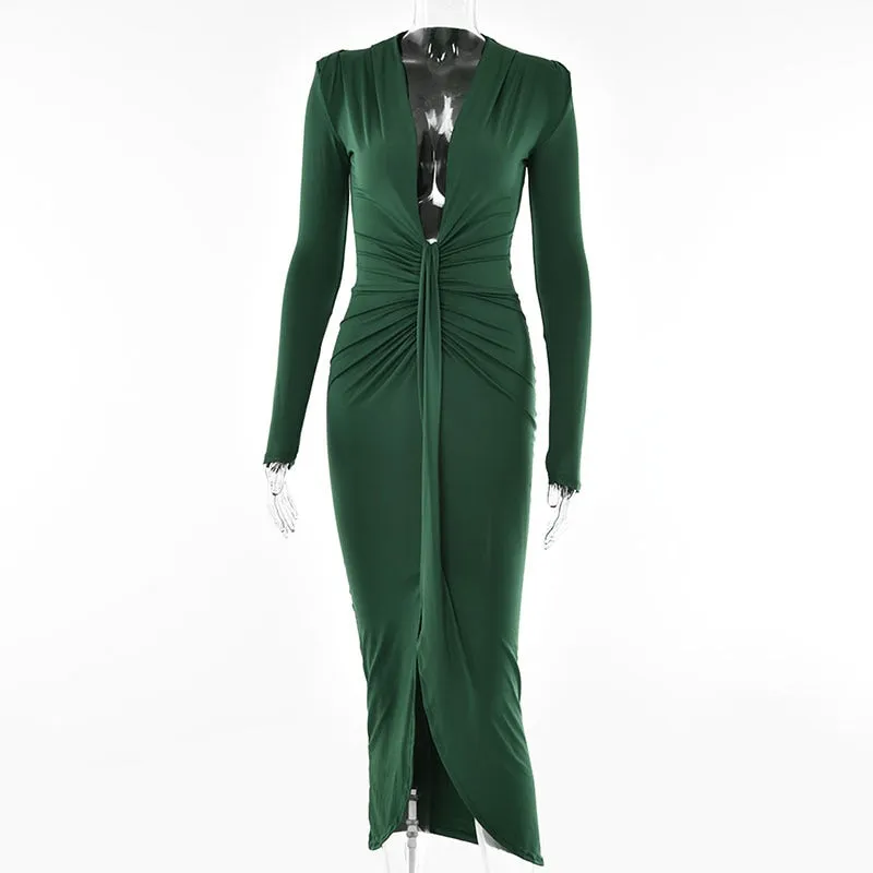 Elegant Pleated Casual Evening Party Long Dress