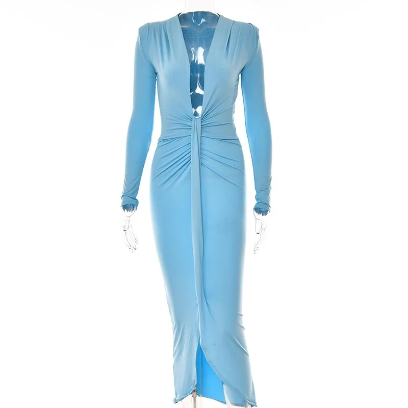 Elegant Pleated Casual Evening Party Long Dress