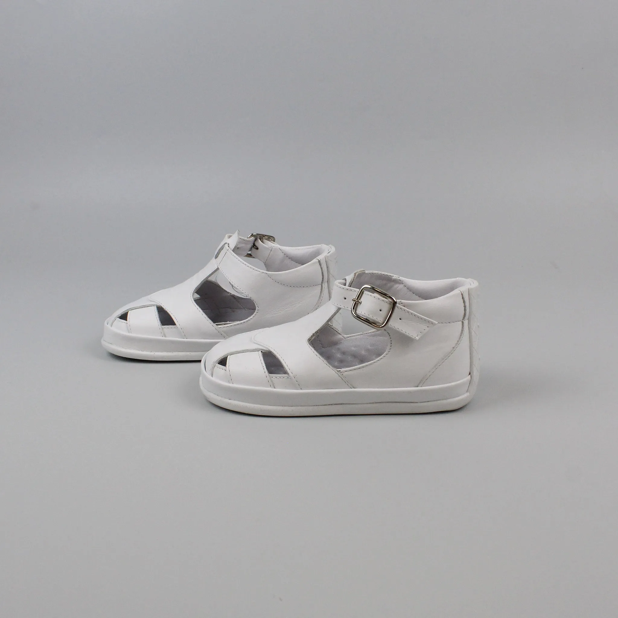 Pex Christobal First Walker Sandals - Hard Sole White Leather T Bar
