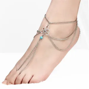 Teal Resin & Silver-Plated Ankle-To-Toe-Ring Anklet