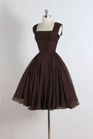 Unique chiffon retro short dark brown prom dress, short cocktail dress       fg1877